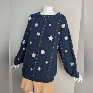 Kansai Yamamoto Women's cotton crew neck hand beaded seashells navy size M